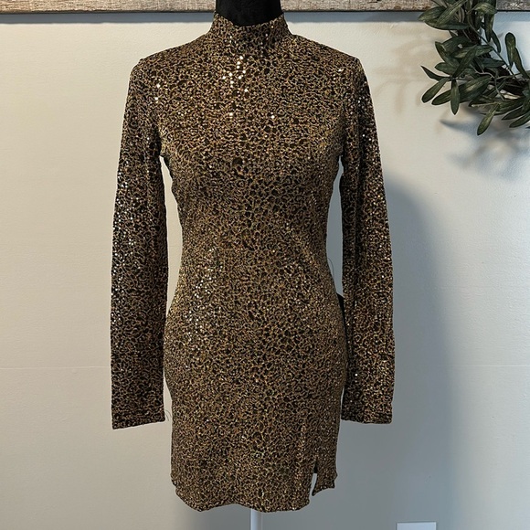 Lulus Party Instinct Black and Gold Leopard Mesh Sequin
Mini Dress Size Medium - Picture 6 of 14